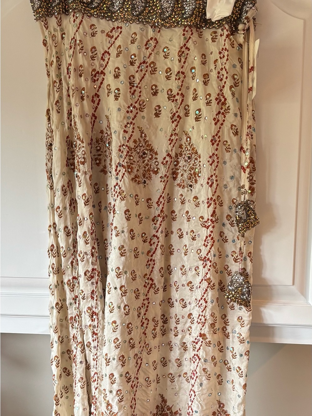 Alka Vora Cream Sequin Printed Women's Silk Maxi Skirt